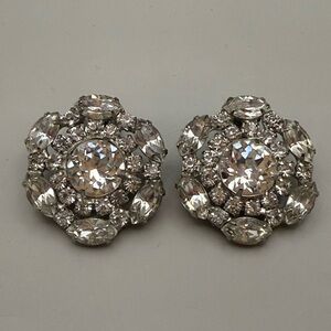 Vintage Weiss Rhinestone Clip-On Earrings | Large Bridal Cluster | Signed Weiss